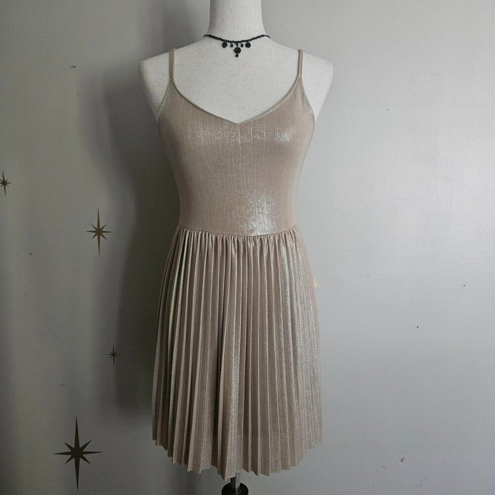 Hollister Small Gold Metallic Pleated Mini Dress Party Cocktail Dress